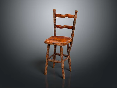 Rustic Wooden Leisure Chair With Slatted Back And Solid Wood Seat Design 3d model