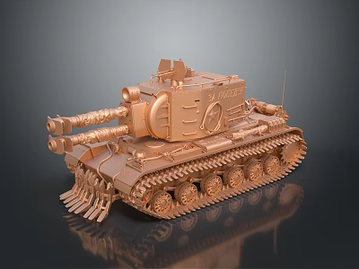 Detailed Golden 3D Rendered Military Tank Model With Tracks And Cannon 3d model
