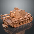 Detailed Golden 3D Rendered Military Tank Model With Tracks And Cannon