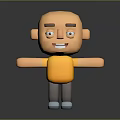 3D Game Movie Cartoon Character With Bald Head Yellow Shirt Smiling Expression Arms Outstretched