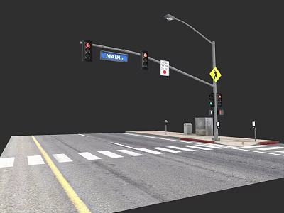 Modern Urban City Buildings With Traffic Lights Street Sign Zebra Crossing And Street Lamp 3d model