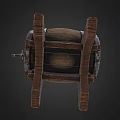 Industrial Equipment Wooden Barrel With Metal Hoops On Wooden Stand And Faucet