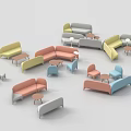 Modern Irregular Shaped Sofa Collection With Multiple Colors And Small Round Tables 3d model