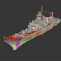 Highly Detailed Gray Military Warship Model Showcasing Red Deck Superstructure And Radar Antennas