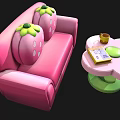Pink Flower Shaped Table And Chair Set With Strawberry Cushions Yellow Cup And Book