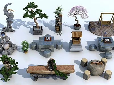 New Chinese Style Outdoor Table and Chair Landscape Sick 3d model