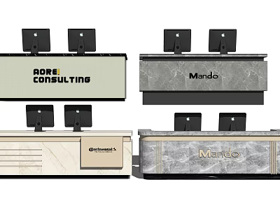 Modern Reception Desk With Marble Surface Multiple Monitors And Company Logos 3d model