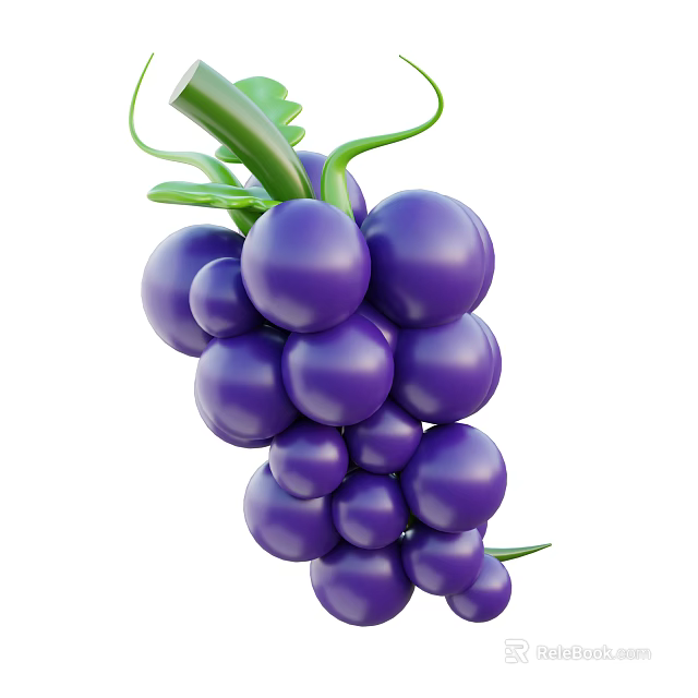 Vibrant Fresh Ripe Plump Purple Grapes With Green Leaves Healthy Fruit Snack 3d model 