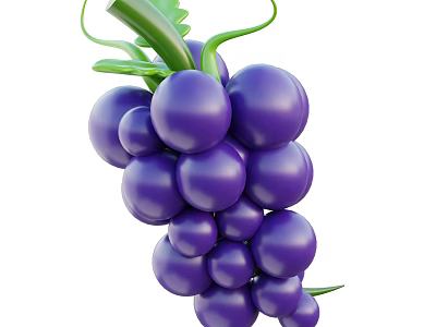 Vibrant Fresh Ripe Plump Purple Grapes With Green Leaves Healthy Fruit Snack 3d model