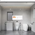 Public Restroom Interior Design With Gray Tile Walls Mirror Sink And Toilet