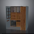 Modern Wooden Storage Cabinet With Glass Doors Multiple Shelves And Drawers