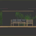 Modern Outdoor Wooden Gazebo With Sofa Coffee Table And Black Pillars