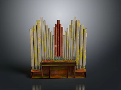 Artistic Vintage Furniture With Vertical Columns Central Red Structure And Base Cabinet 3d model