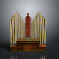 Artistic Vintage Furniture With Vertical Columns Central Red Structure And Base Cabinet