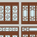 Chinese-style double doors and windows 3d model
