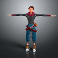 3D Child Character With Arms Outstretched Gray Hoodie Jeans And Tool Belt