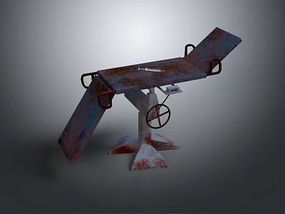Vintage Medical Equipment With Rusted Metal Tilted Surface Handles And Wheel Mechanism 3d model
