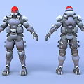 Game Movie Character in Mechanical Armor with Red Helmet Gray 3D Model Front Back View