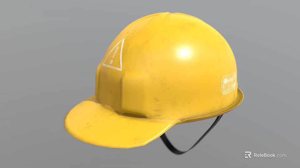 Yellow Safety Hat For Construction Work With Protective Design And Triangle Logo 3d model