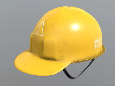 Yellow Safety Hat For Construction Work With Protective Design And Triangle Logo 3d model