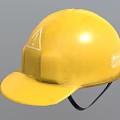 Yellow Safety Hat For Construction Work With Protective Design And Triangle Logo 3d model