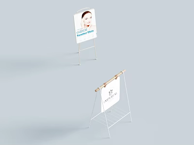Sleek Swing Door Display On Metal Stand With Promotional Signage 3d model