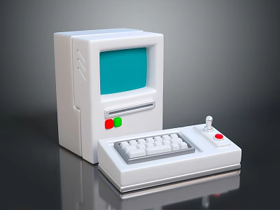 Vintage Electronic Computer With White Body Blue Screen And Separate Keyboard Controller 3d model