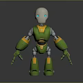 Robot Character With Silver Head Blue Eyes Green Yellow Metallic Body 3D Model Standing Pose