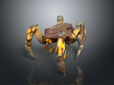 Multi Legged Mechanical Structure With Textured Brown Yellow Legs And Detailed Joints 3d model