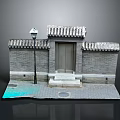 Traditional Chinese Architecture Model Featuring Gray Brick Walls Tile Roof Wooden Door And Street Lamp