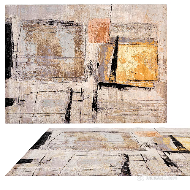 Square Rug With Abstract Art Textured Pattern In Neutral Tones 3d model 