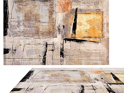 Square Rug With Abstract Art Textured Pattern In Neutral Tones 3d model