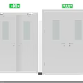 Double Silver Emergency Exit Doors with Glass Panels and Green Exit Signs