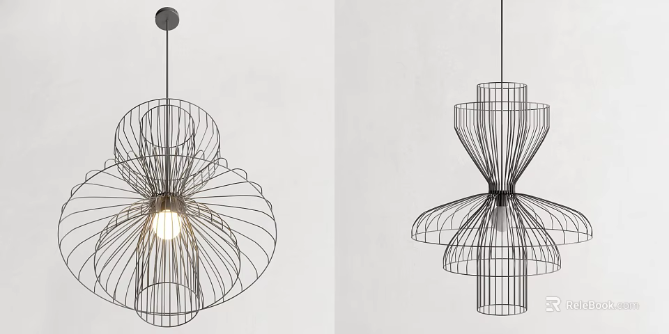 Artistic Modern Chandeliers With Intricate Wire Frame For Interior Lighting 3d model