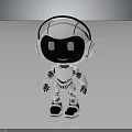 3D Shiny Silver Robot Character With Headphones And Big Eyes On Reflective Surface