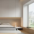 Minimalist Modern Bedroom Interior Design With White Bed Wardrobes Bedside Lighting And Window