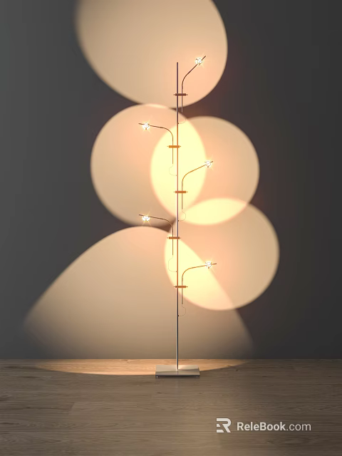 Modern Floor Lamp With Multiple Curved Arms And Circular Light Shadows On Wall 3d model 