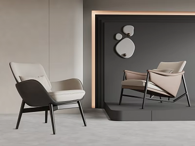 Modern Accent Chairs In Beige And Gray With Black Legs Mirror And Wall Decor 3d model