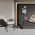 Modern Accent Chairs In Beige And Gray With Black Legs Mirror And Wall Decor
