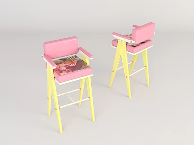 Stylish Bar Stools With Pink Seat Backrest And Yellow Legs With Armrests 3d model