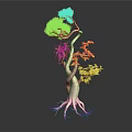 Unique Plant with Curved Trunk Exposed Roots Green Foliage and Yellow Flowers