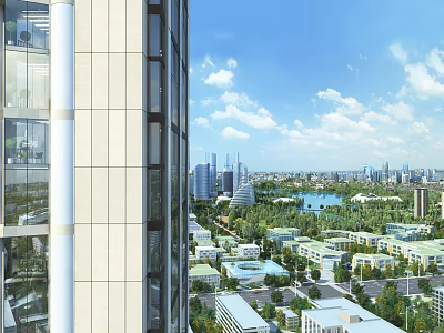 Aerial Planning View Of Modern City With High Rise Buildings Green Spaces And Lake 3d model