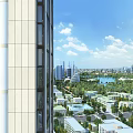 Aerial Planning View Of Modern City With High Rise Buildings Green Spaces And Lake
