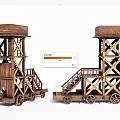 Ancient Wooden Siege Tower Weapon With Wheels Staircase And Platform Structure 3d model