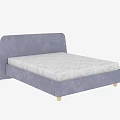 Modern Gray Double Bed With Upholstered Headboard Textured White Mattress And Wooden Legs