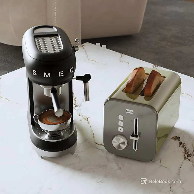 Smart Machines Coffee Maker And Toaster On Kitchen Counter Making Coffee And Toasting Bread 3d model 