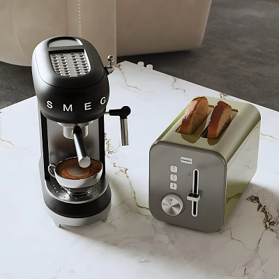 Smart Machines Coffee Maker And Toaster On Kitchen Counter Making Coffee And Toasting Bread 3d model