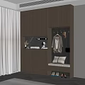 Modern Shoe Cabinet with Clothing Hanging Area Shoe Changing Stool and Storage Cabinets Design