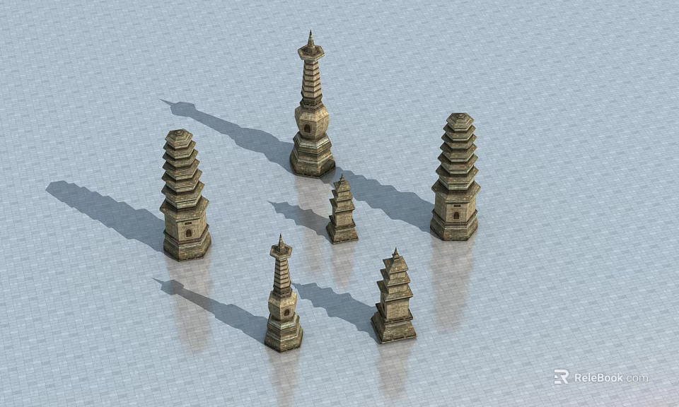Traditional Stone Pagoda Garden Ornaments In Various Sizes For Outdoor Decor 3d model 