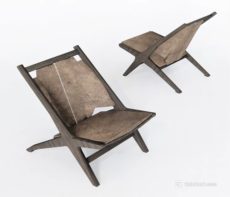 Modern Wooden Frame Leisure Chairs With Fabric Cushion And Crossed Legs Design 3d model 